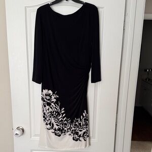 Ralph Lauren Black and White Floral Long Sleeve Dress